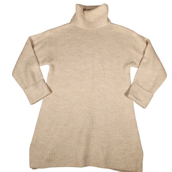 Topshop XS Tunic Sweater Mini Dress Oatmeal Knit Roll Neck Long Sleeve Warm - Picture 1 of 9
